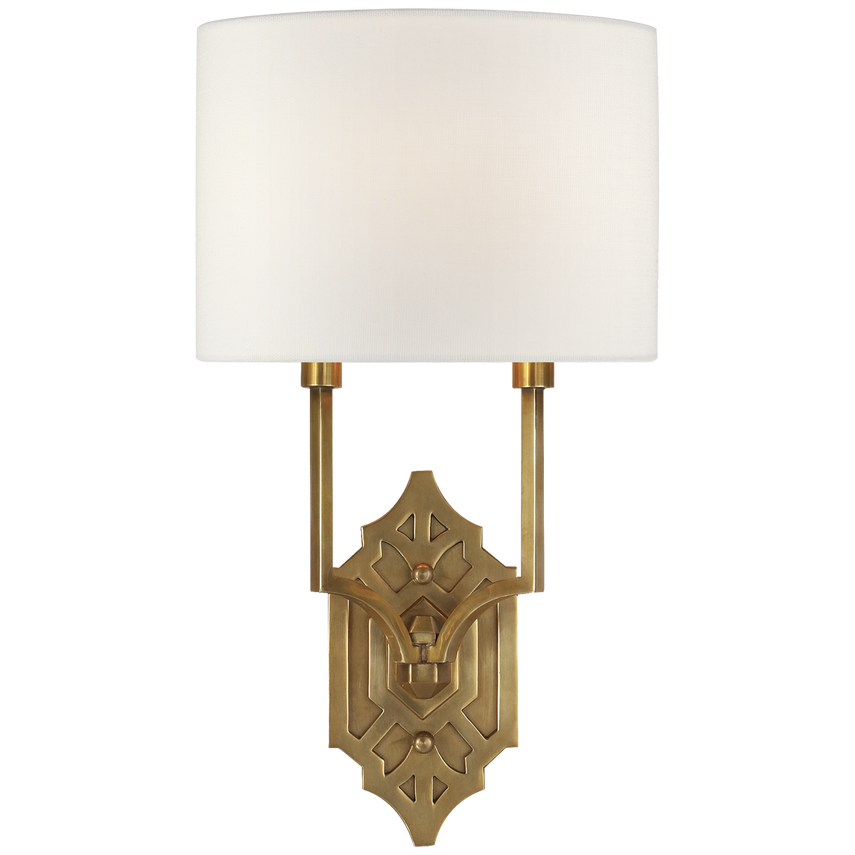 Shiloh Fretwork Sconce-Visual Comfort-VISUAL-TOB 2600HAB-L-Wall LightingHand-Rubbed Antique Brass-Linen-3-France and Son