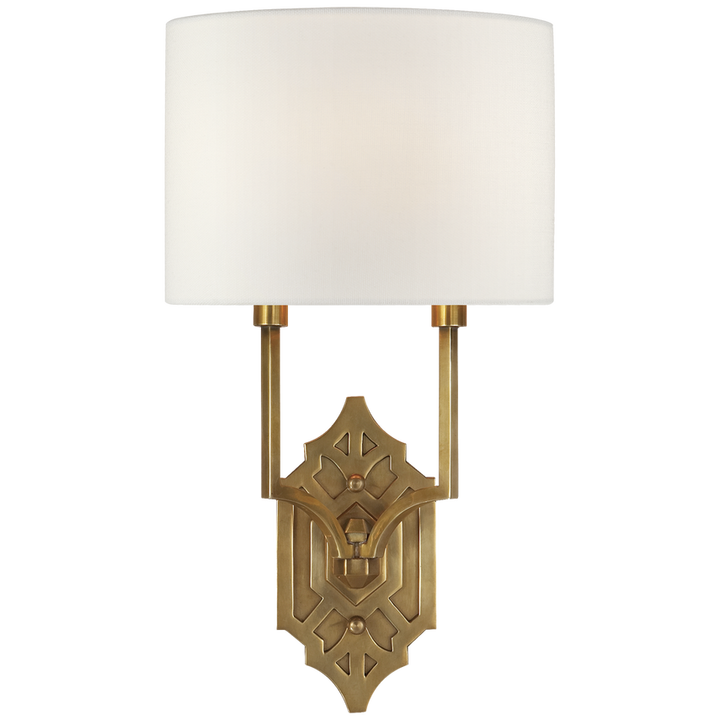 Shiloh Fretwork Sconce-Visual Comfort-VISUAL-TOB 2600HAB-L-Wall LightingHand-Rubbed Antique Brass-Linen-3-France and Son