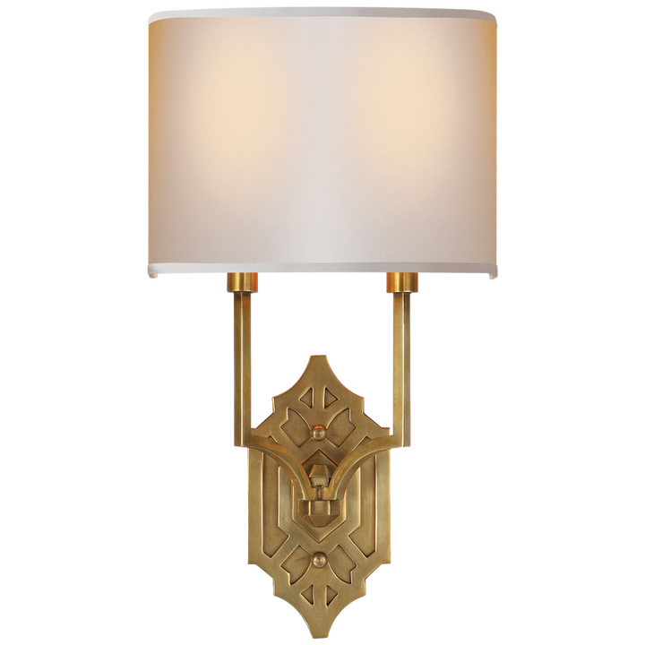 Shiloh Fretwork Sconce-Visual Comfort-VISUAL-TOB 2600HAB-NP-Wall LightingHand-Rubbed Antique Brass-Natural Paper-4-France and Son