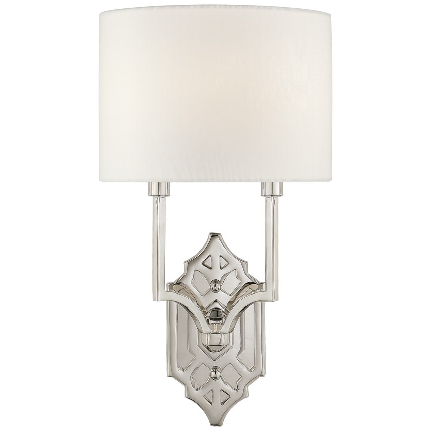 Shiloh Fretwork Sconce-Visual Comfort-VISUAL-TOB 2600PN-L-Wall LightingPolished Nickel-Linen-5-France and Son