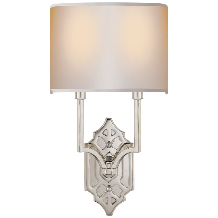 Shiloh Fretwork Sconce-Visual Comfort-VISUAL-TOB 2600PN-NP-Wall LightingPolished Nickel-Natural Paper-6-France and Son