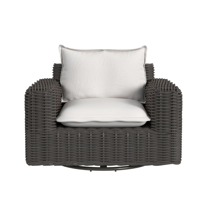 Outdoor Lounge Chairs Cabo Oversized Swivel Club Chair in Soothe Pearl w/ Flange Welt