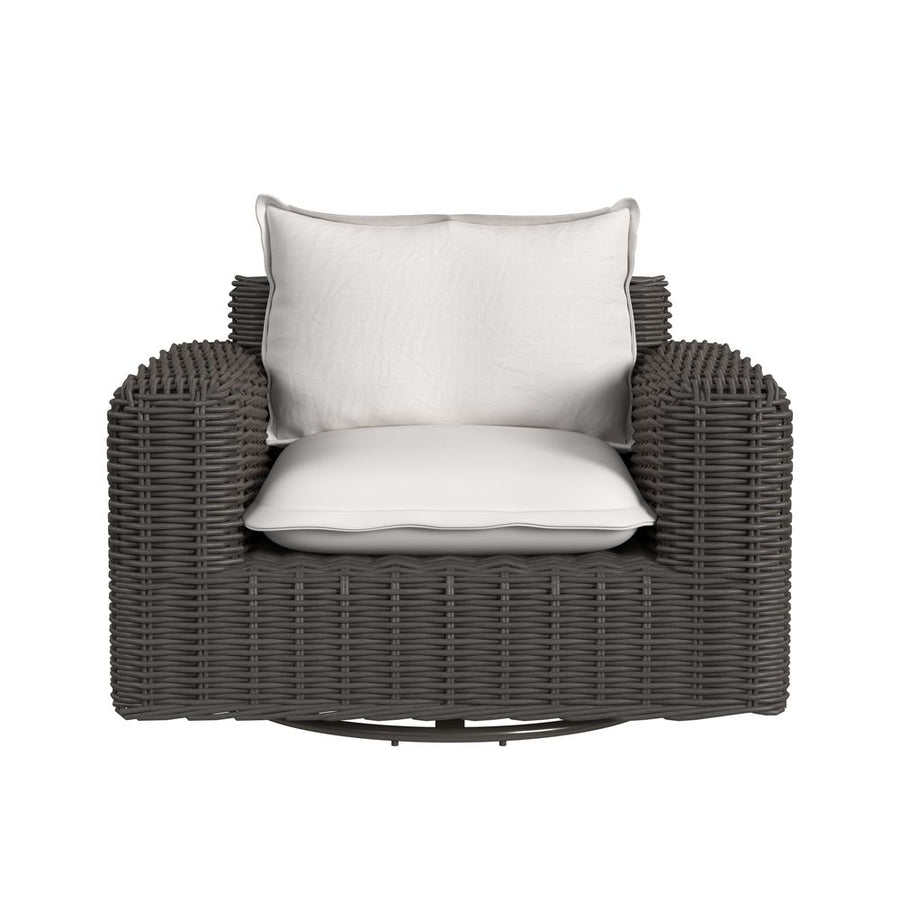 Outdoor Lounge Chairs Cabo Oversized Swivel Club Chair in Soothe Pearl w/ Flange Welt