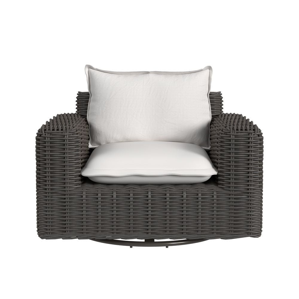 Outdoor Lounge Chairs Cabo Oversized Swivel Club Chair in Soothe Pearl w/ Flange Welt