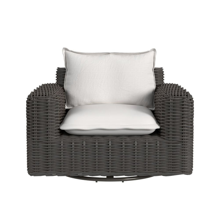 Outdoor Lounge Chairs Cabo Oversized Swivel Club Chair in Soothe Pearl w/ Flange Welt