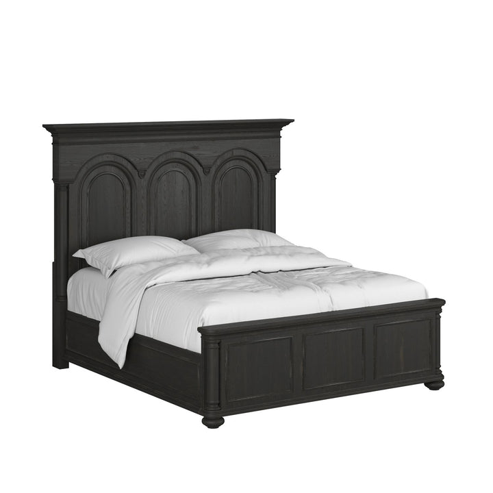 Atrium Panel King Bed — hand rubbed black with undertones of brown