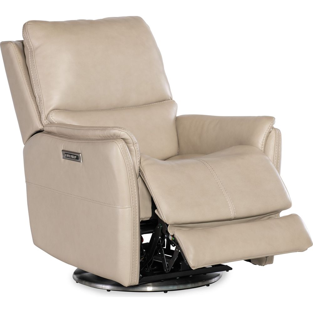 Lounge Chairs: Recliners Soiree Zero Gravity Swivel with Power Headrest & Lumbar - Beige