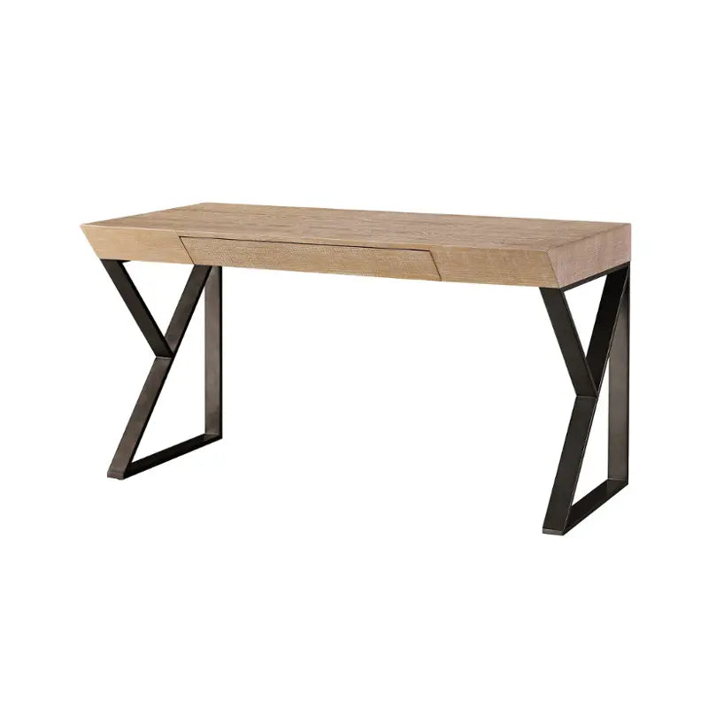 Universal Furniture Ronan Writing Desk in rustic natural oak with dark metal legs