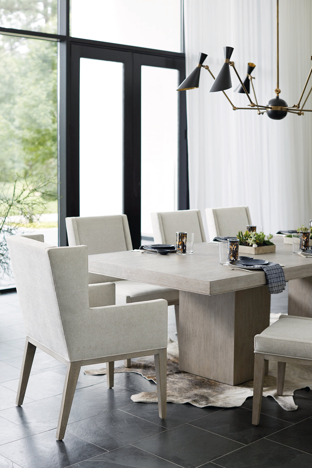 Linea Upholstered Arm Chair in Cerused Greige Finish