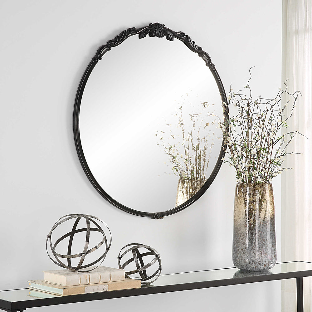 Accented Round Mirror - Satin Black-Uttermost-UTTM-W00575-Mirrors-2-France and Son