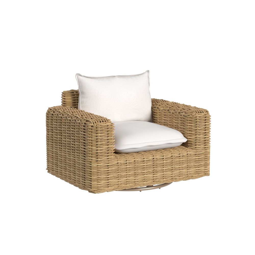 Outdoor Lounge Chairs Playa Oversized Swivel Club Chair in Soothe Pearl w/ Flange Welt