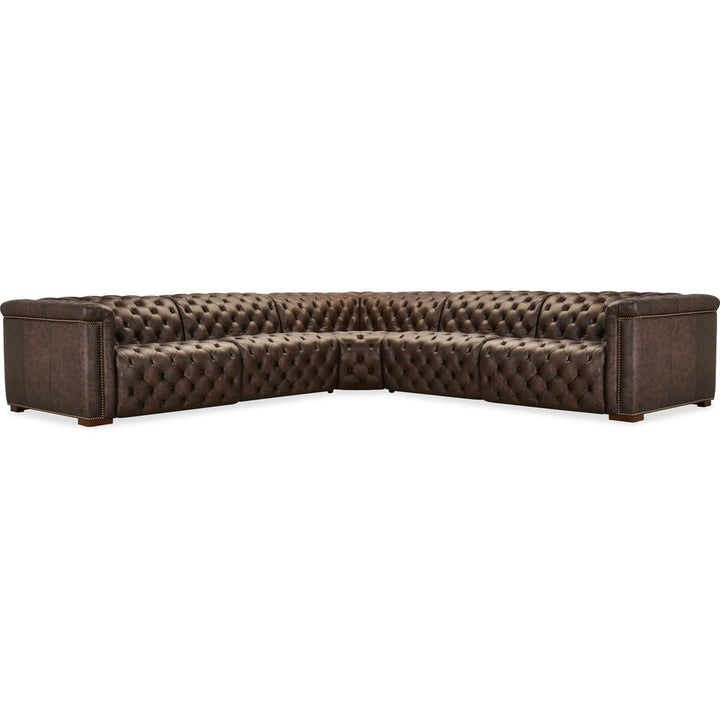 Sectionals: Recliners Savion Deux 5 Seat Sectional with Three Power Recliners and Six Power Headrests - Brown