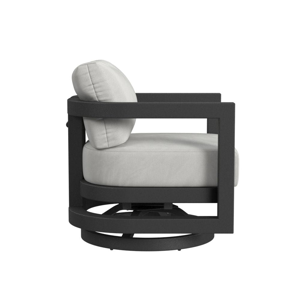 Outdoor Lounge Chairs Malibu Swivel Chair in Cast Silver, No Welt