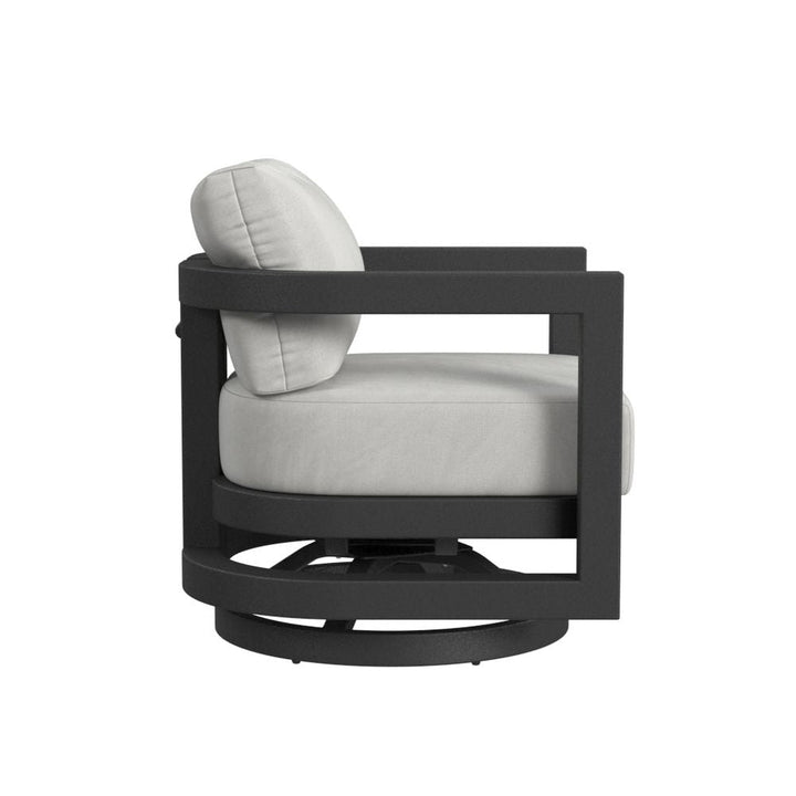 Outdoor Lounge Chairs Malibu Swivel Chair in Cast Silver, No Welt