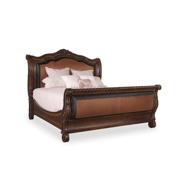 Valencia Queen Upholstered Sleigh Bed - Brown