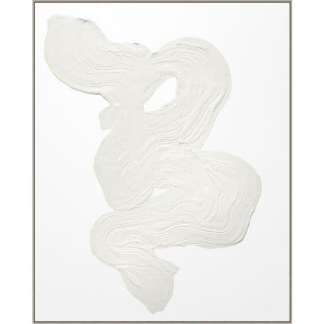Neutral Swirl 1, shown in white and off-white with canvas, impasto paint, and framed wall art.