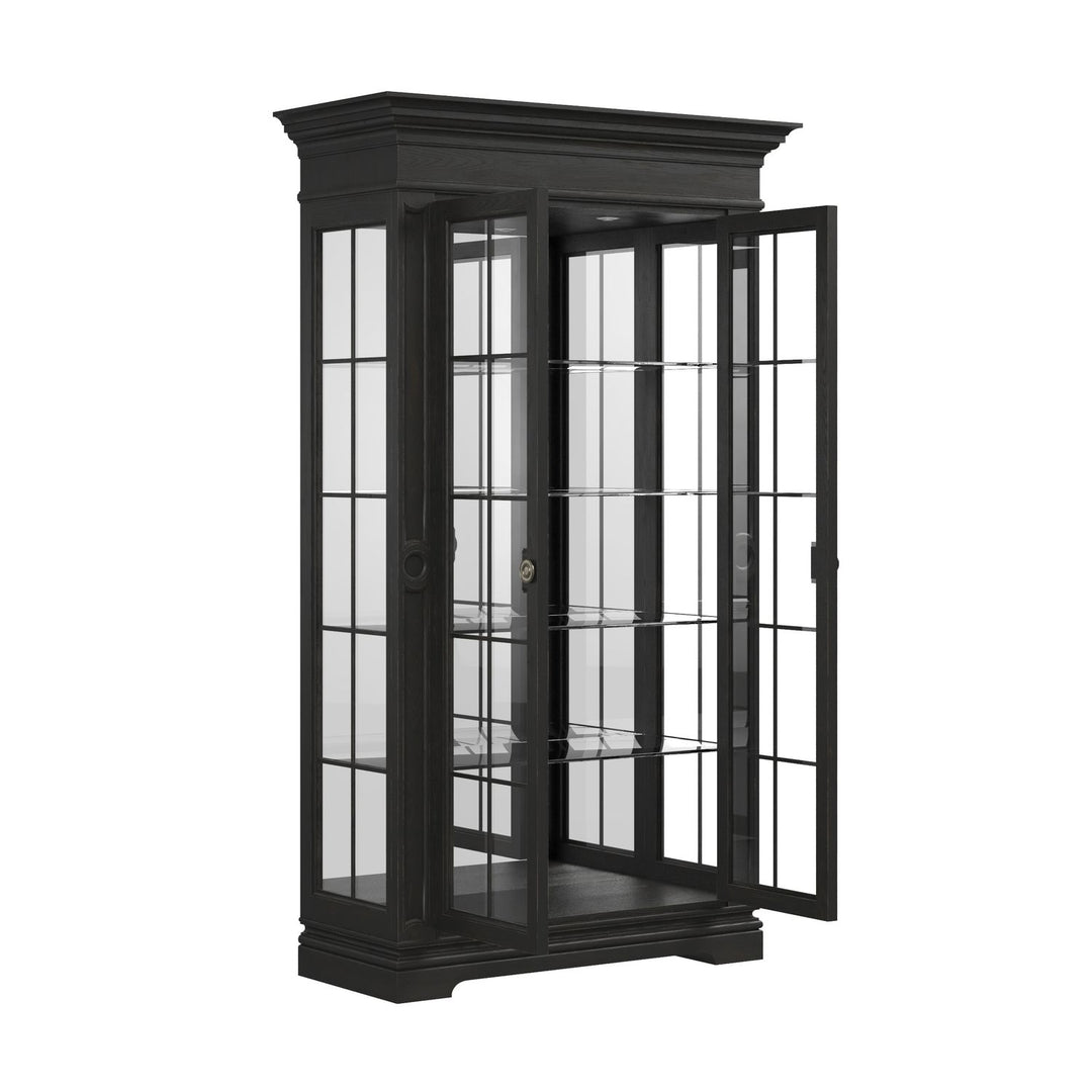 Atrium Glass 2 Door Cabinet — hand rubbed black with undertones of brown