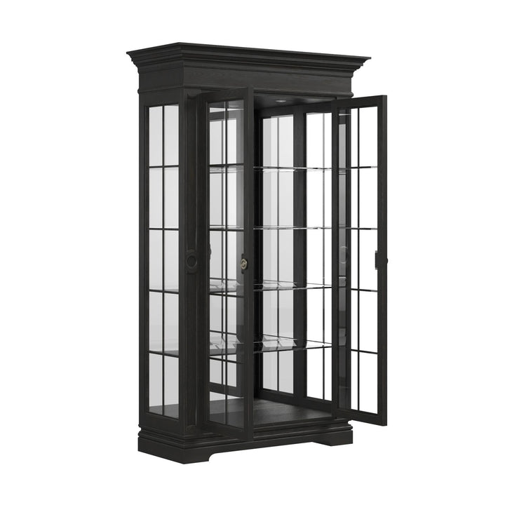 Atrium Glass 2 Door Cabinet — hand rubbed black with undertones of brown