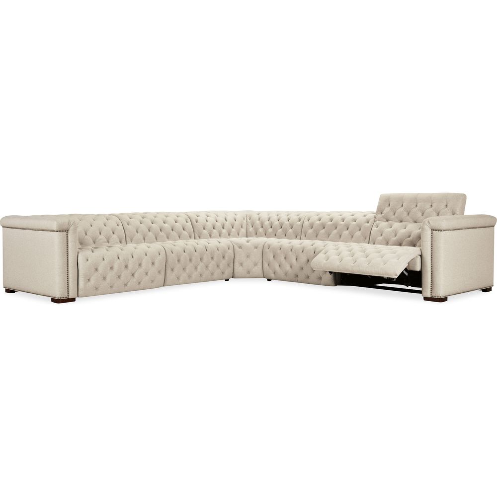 Vanguard Deux 5 Seat Sectional with Four Power Recliners and Six Power Headrests - Beige