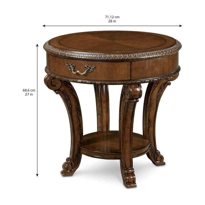 Old World Round End Table - Brown