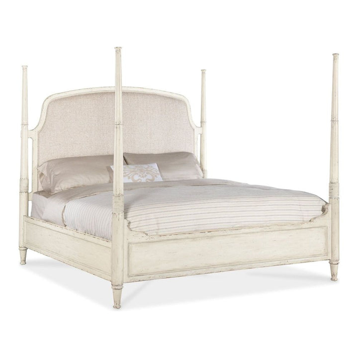 Beds Heritage King Upholstered Poster Bed - Light Wood