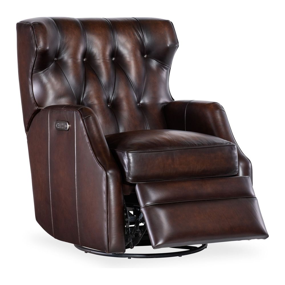 Lounge Chairs: Recliners Seraphine Power Swivel Glider Recliner - Dark Brown
