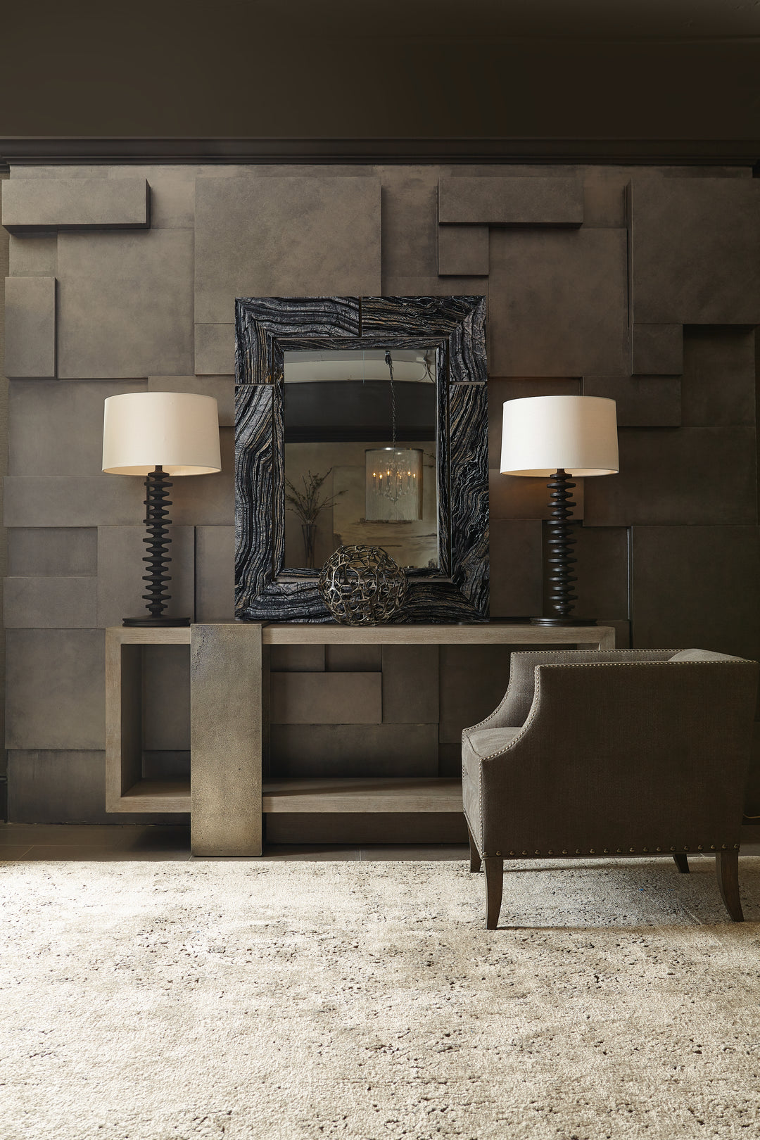 Linea Console Table in Cerused Greige Finish