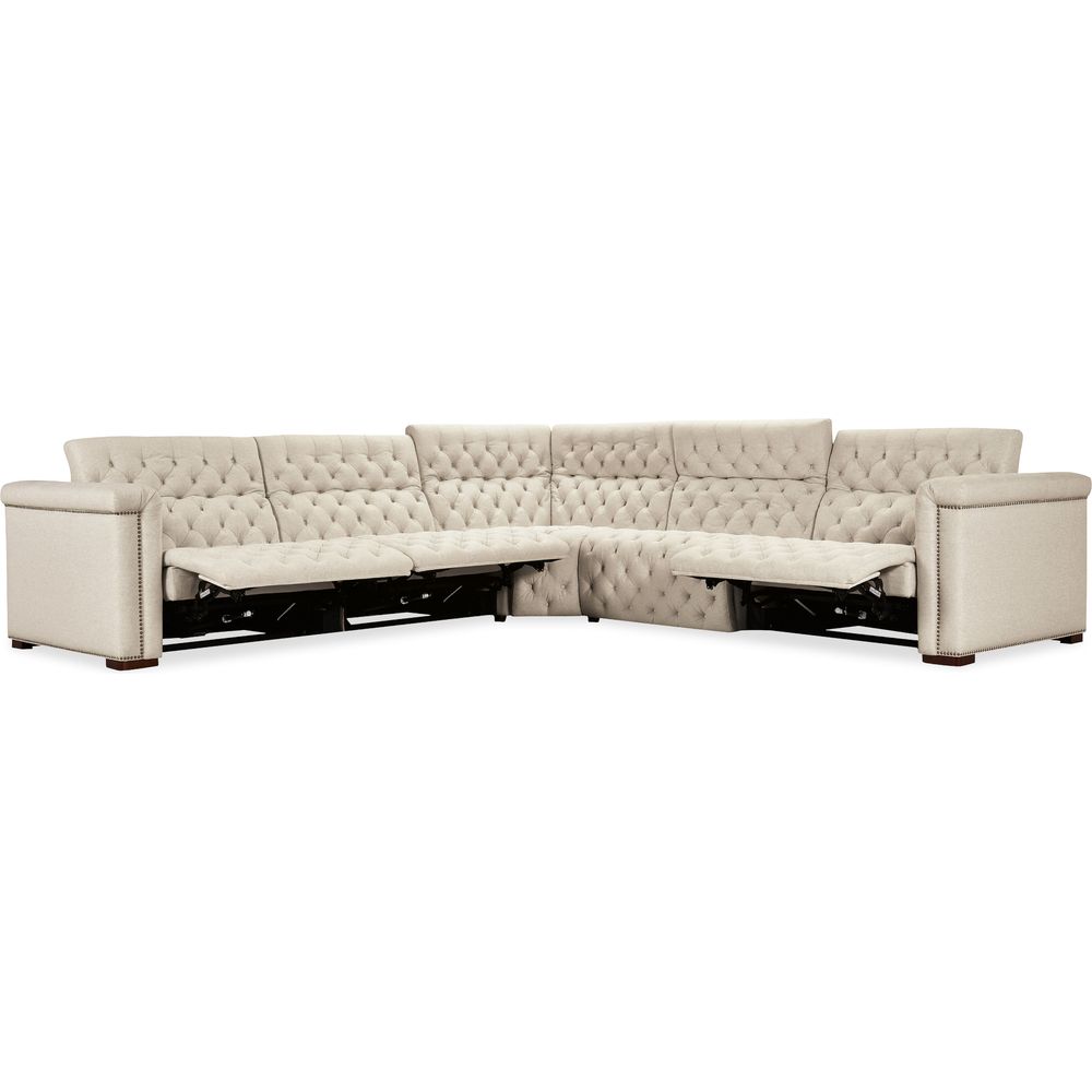 Vanguard Deux 5 Seat Sectional with Four Power Recliners and Six Power Headrests - Beige
