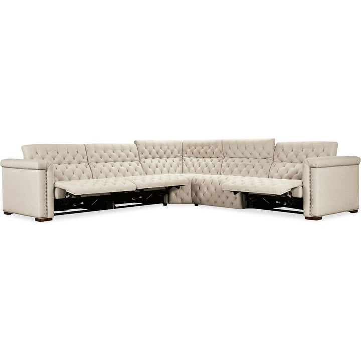 Vanguard Deux 5 Seat Sectional with Four Power Recliners and Six Power Headrests - Beige