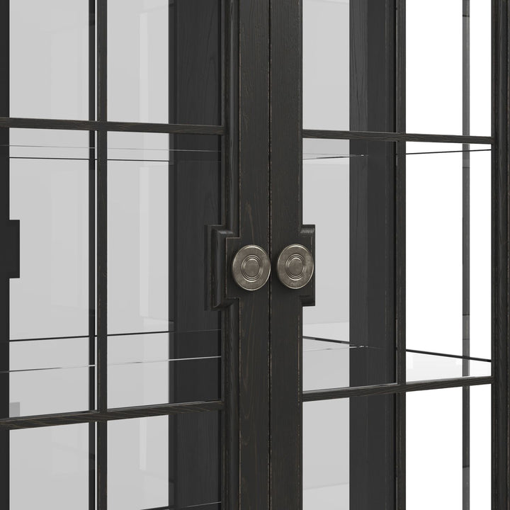 Atrium Glass 2 Door Cabinet — hand rubbed black with undertones of brown