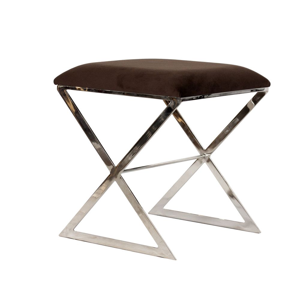 Stools & Ottomans X Side Stool Nickel Brown Velvet