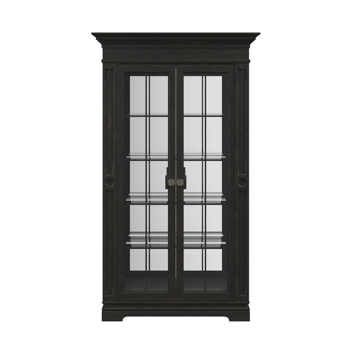 Atrium Glass 2 Door Cabinet — hand rubbed black with undertones of brown