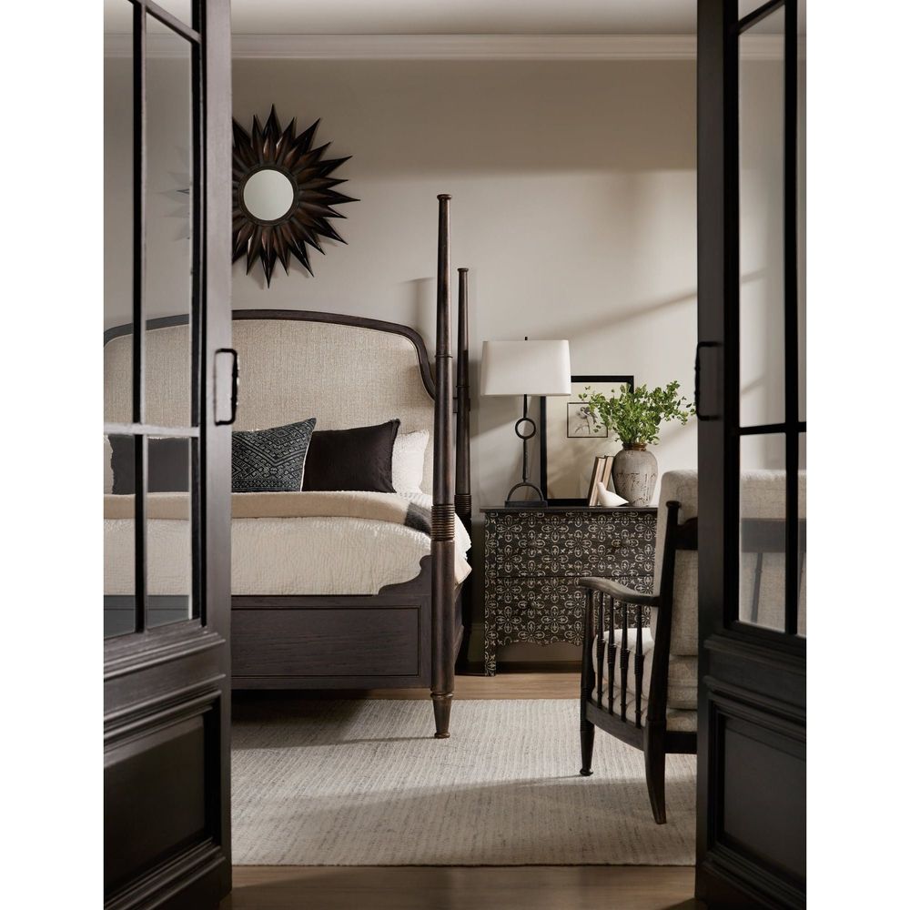 Americana King Upholstered Poster Bed - Dark Wood