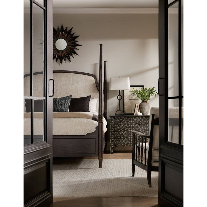 Americana King Upholstered Poster Bed - Dark Wood