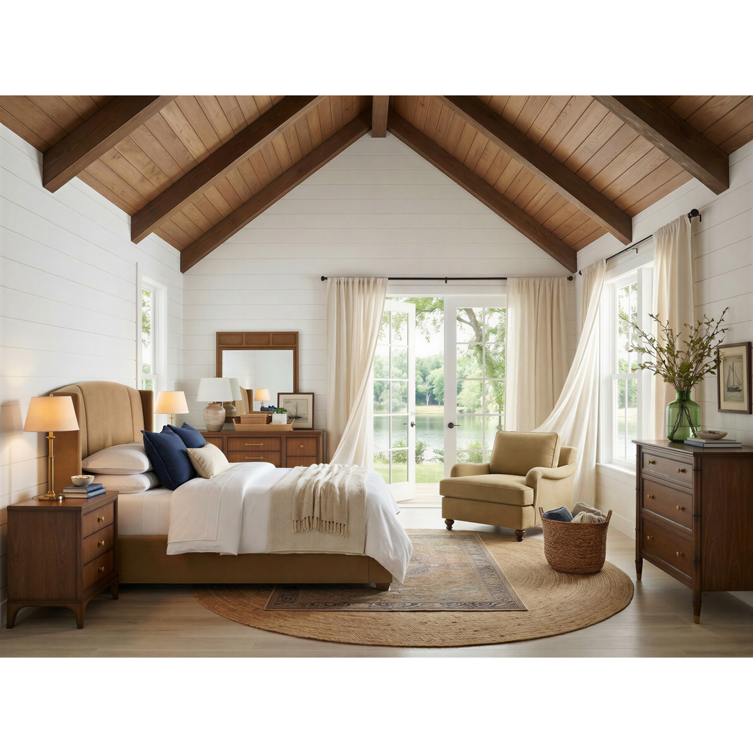 Harbor Queen Upholstered Bed Camel — Lakeside Sepia