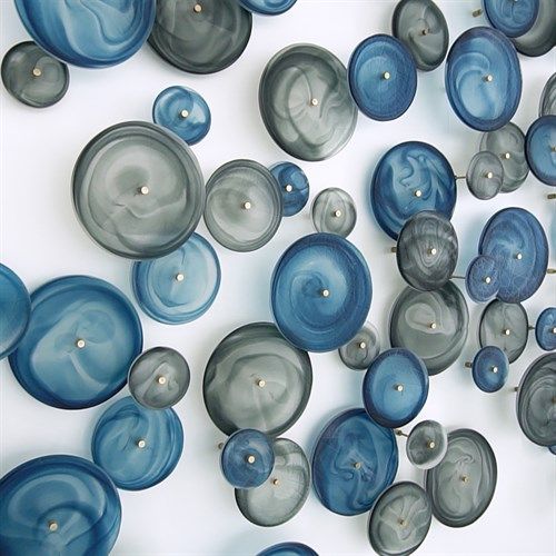 Wall Decor S/3 Crosshatched Wall Discs-Blue Swirl