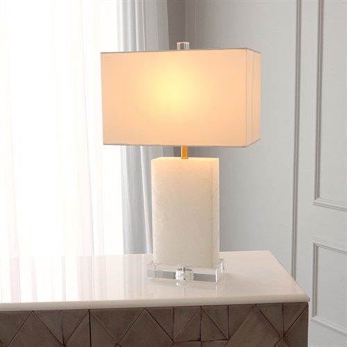 Alabaster Rectangular Table Lamp-Brass