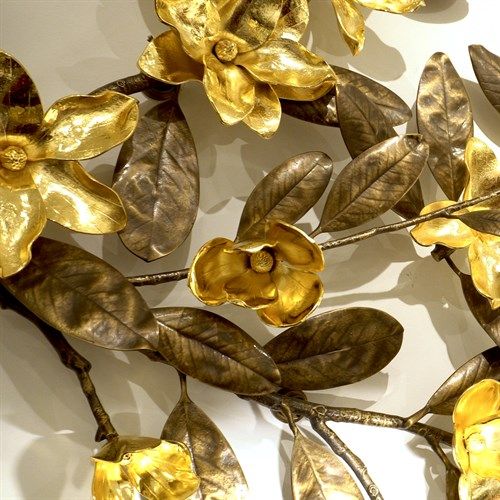 Magnolia Branch Wall Art-Antique Brass/Gold-Lg