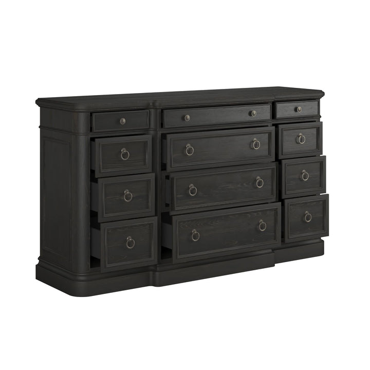 Atrium 12 Drawer Dresser — hand rubbed black with undertones of brown