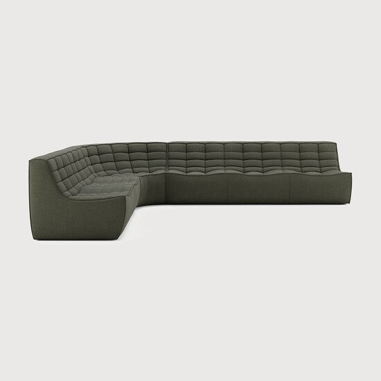 N701 Modular Sofa Set - 2-Seater, Corner & 3-Seater - Moss - upholstery with recycled cotton, 90° round corner, Left view