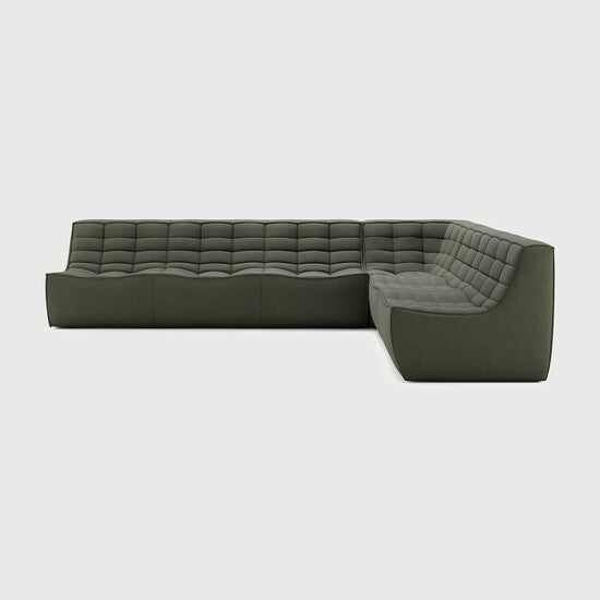 N701 Modular Sofa Set - 2-Seater, Corner & 3-Seater - Moss - upholstery with recycled cotton, 90° square corner, Right view