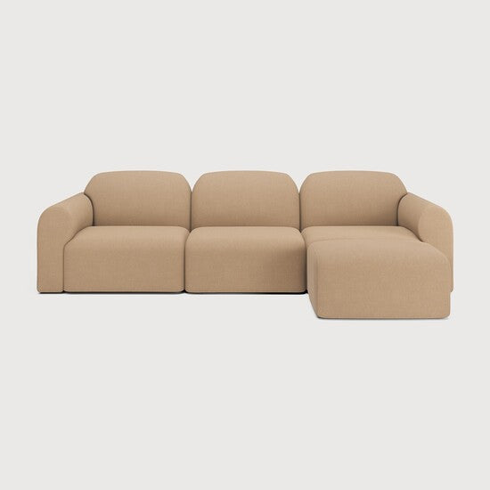 Bulky Modular Sofa Set - 1 Center, 2 End Seats & Footstool - Light Sepia, Standard, Right view