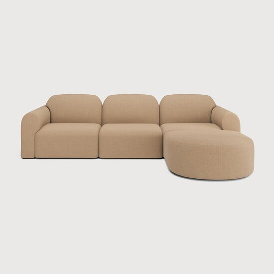 Bulky Modular Sofa Set - 1 Center, 2 End Seats & Footstool - Light Sepia, Semi-circle, Right view