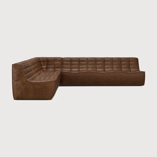 N701 Modular Sofa Set - 2-Seater, Corner & 3-Seater - Chestnut - aniline leather, 90° square corner, Left view