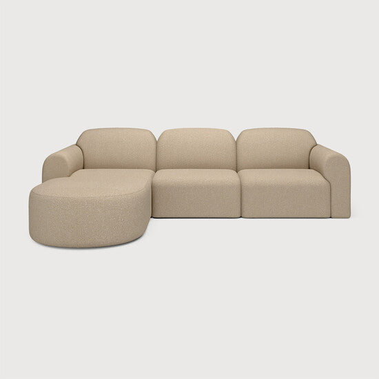 Bulky Modular Sofa Set - 1 Center, 2 End Seats & Footstool - Almond, Semi-circle, Left view