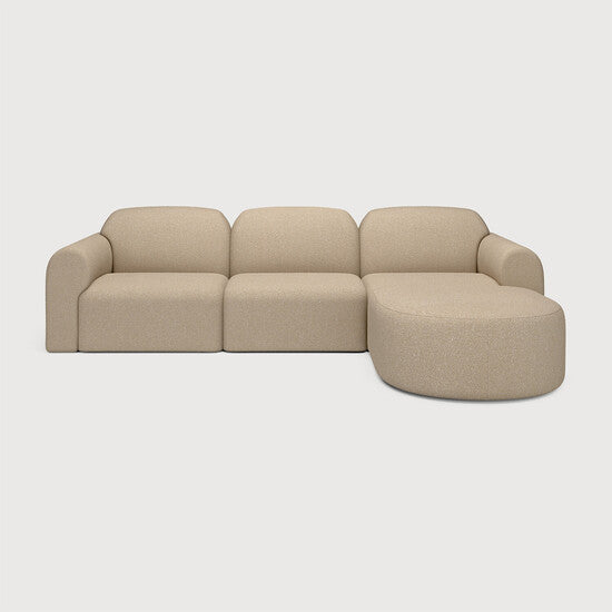 Bulky Modular Sofa Set - 1 Center, 2 End Seats & Footstool - Almond, Semi-circle, Right view