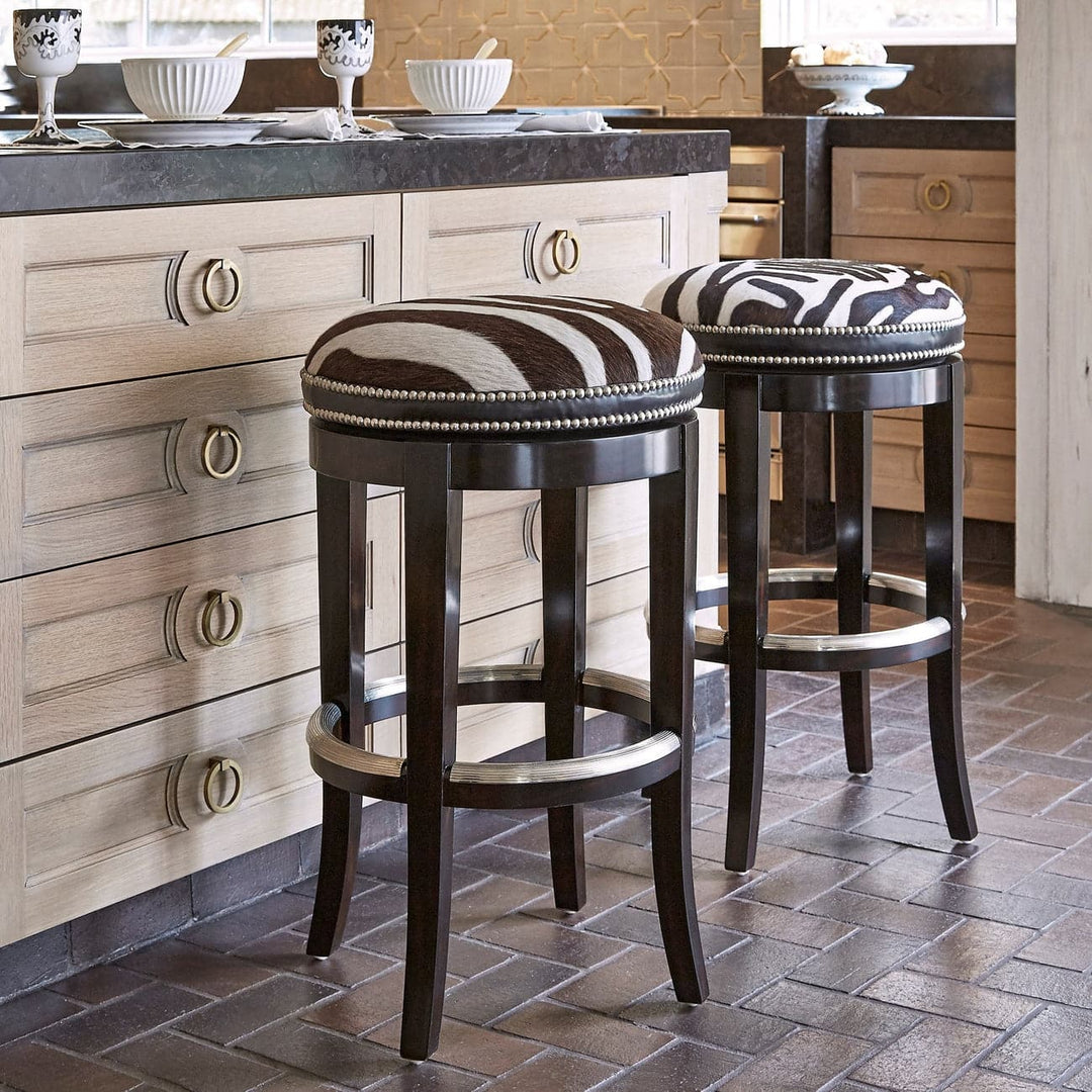 Zebrano Swivel Barstool - Backless-Ambella-AMBELLA-03534-510-011-Bar Stools-1-France and Son