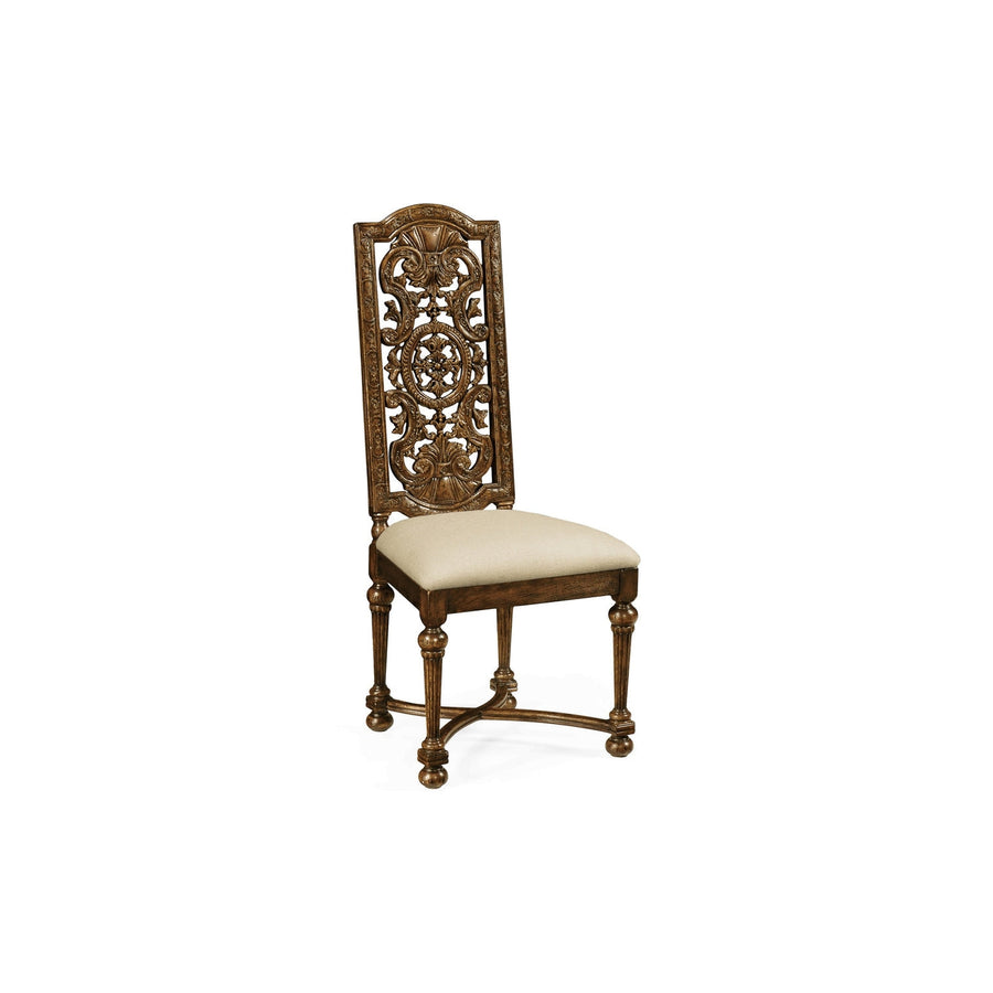 Jacobean Style Dark Oak Pierced Back Side Chair-Jonathan Charles-JCHARLES-493245-SC-TDO-F001-Dining Chairs-1-France and Son