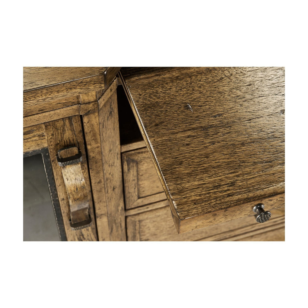 Plank Low Cabinet & Wine Rack with Strap Handles-Jonathan Charles-JCHARLES-491062-DTM-Bar StorageMedium Driftwood-9-France and Son