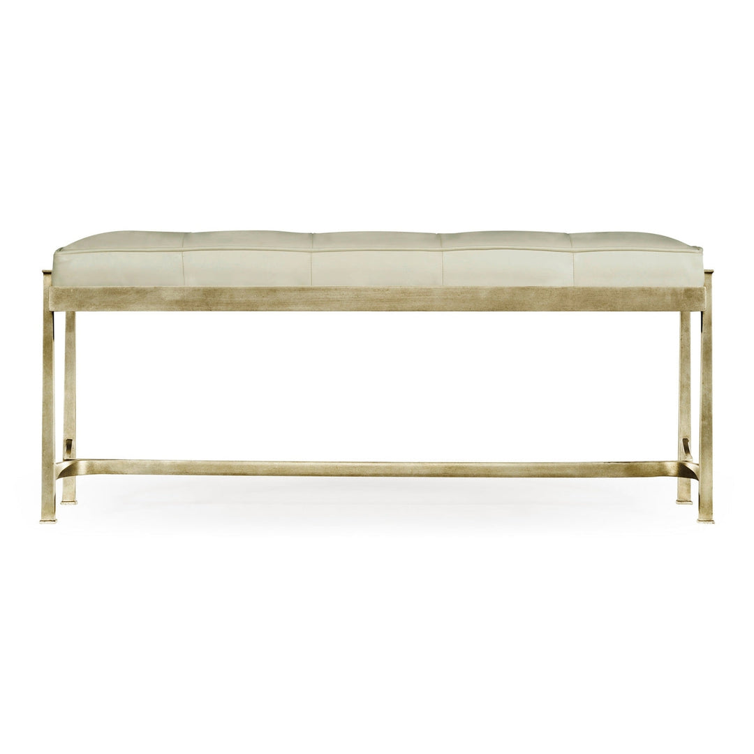 Iron & Cream Leather Bench-Jonathan Charles-JCHARLES-494150-G-L014-BenchesGilded Iron-4-France and Son